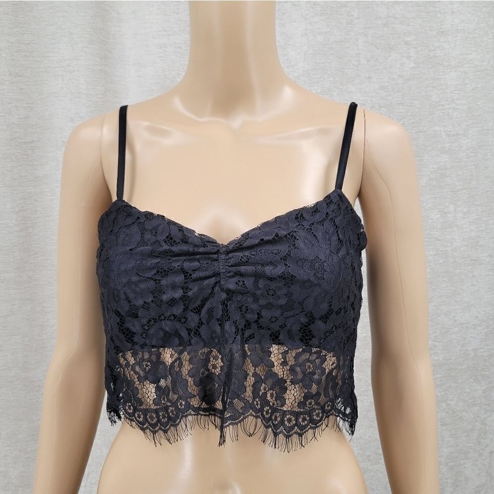 ZINKE for Free People Black Lace Crop Top or Bralet Women's Size Medium Silk
